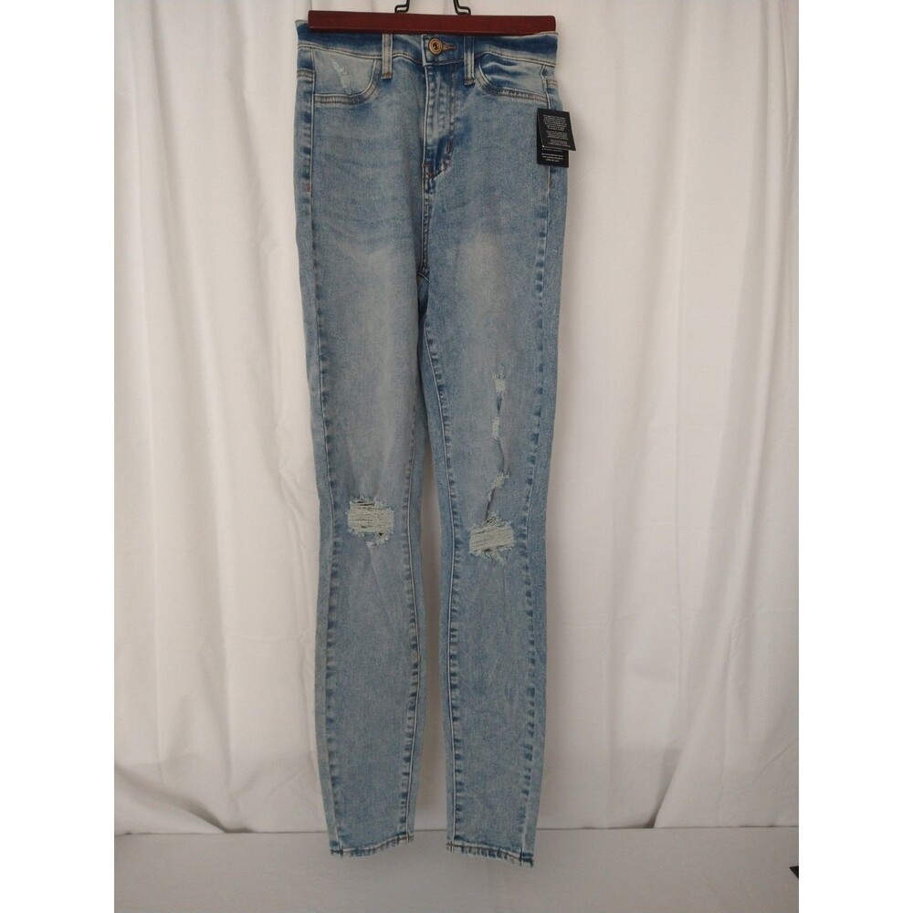 New w/ Tags Fashion Nova Size 0 Low Rise Skinny Blue Jeans light wash distressed